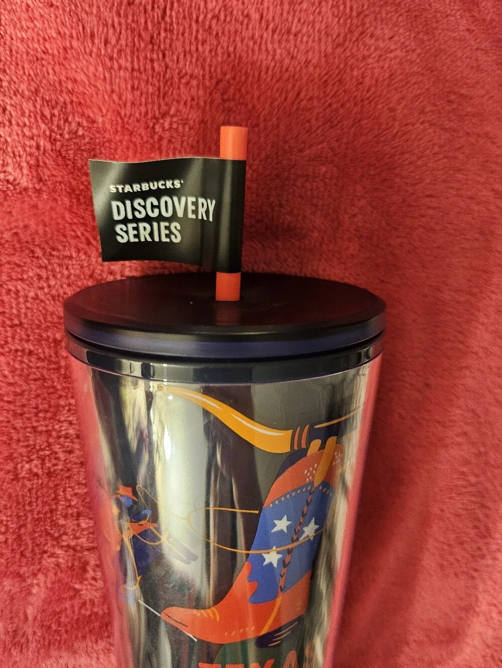 Starbucks Navy Tumbler with Orange and Blue Texas Design